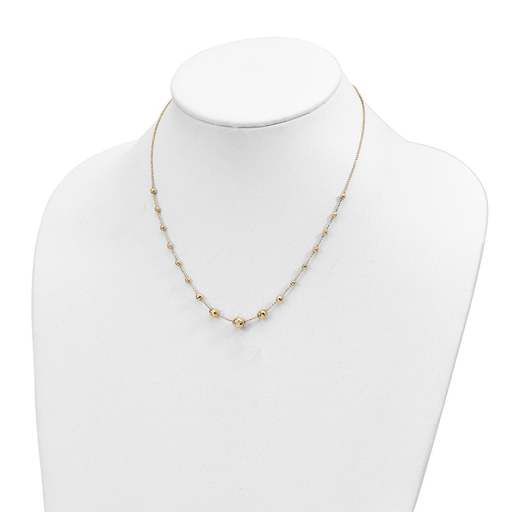 14K Yellow Gold Polished And Textured Beaded 17In Necklace