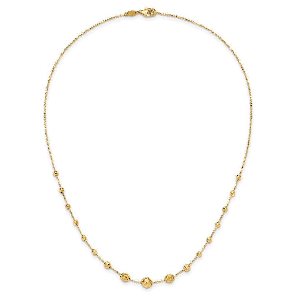14K Yellow Gold Polished And Textured Beaded 17In Necklace