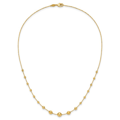 14K Yellow Gold Polished And Textured Beaded 17In Necklace
