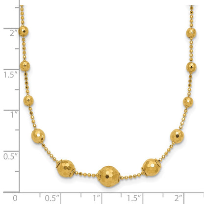 14K Yellow Gold Polished And Textured Beaded 17In Necklace