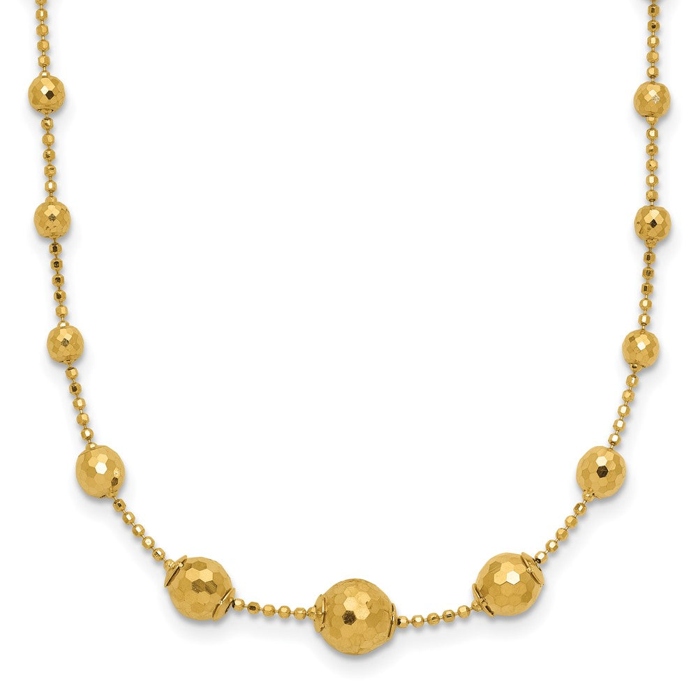 14K Yellow Gold Polished And Textured Beaded 17In Necklace