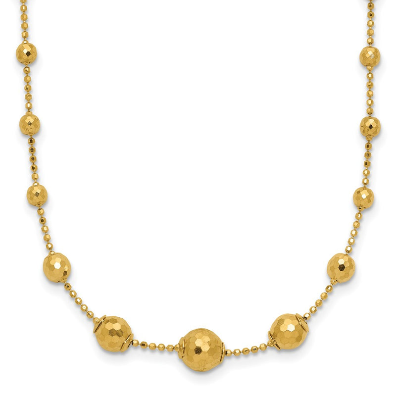 14K Yellow Gold Polished And Textured Beaded 17In Necklace