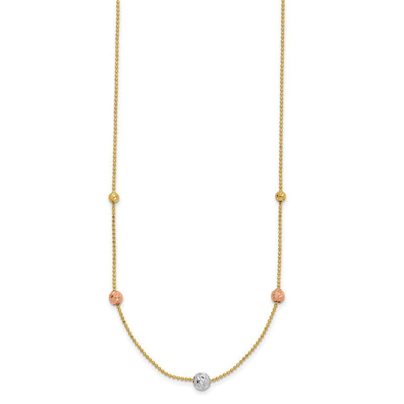 18 Inch 14K Tri-Color D/C Beads Beaded Chain Necklace