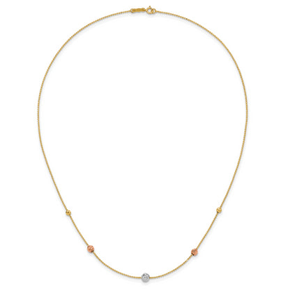 18 Inch 14K Tri-Color D/C Beads Beaded Chain Necklace