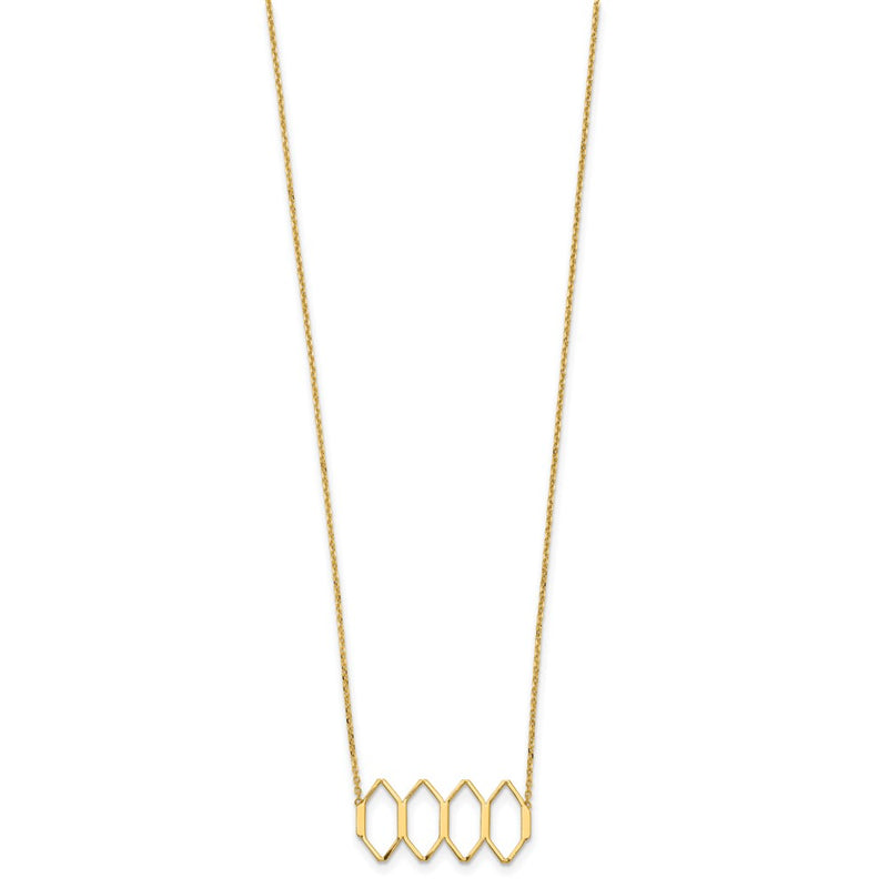 14K Yellow Gold Polished Fancy Shapes W/2 In Ext. Necklace