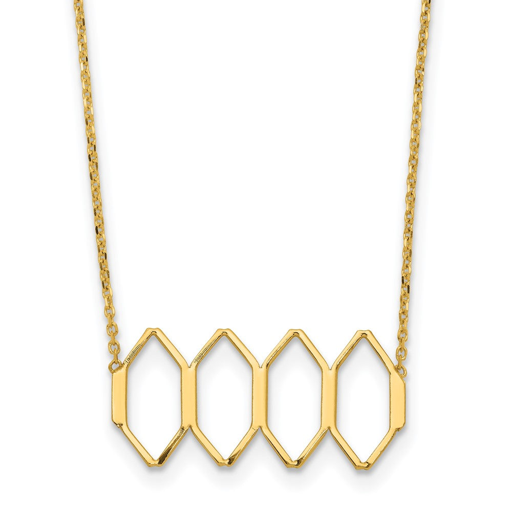 14K Yellow Gold Polished Fancy Shapes W/2 In Ext. Necklace