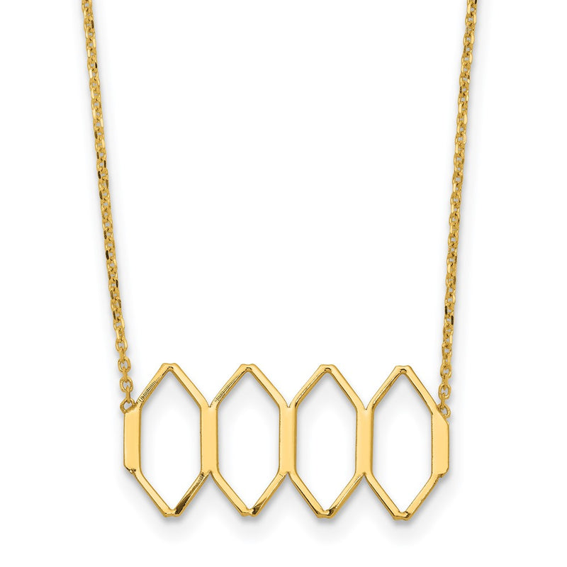14K Yellow Gold Polished Fancy Shapes W/2 In Ext. Necklace