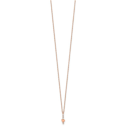 14K Rose Gold Polished Cz Heart W/1.25 In Ext Necklace