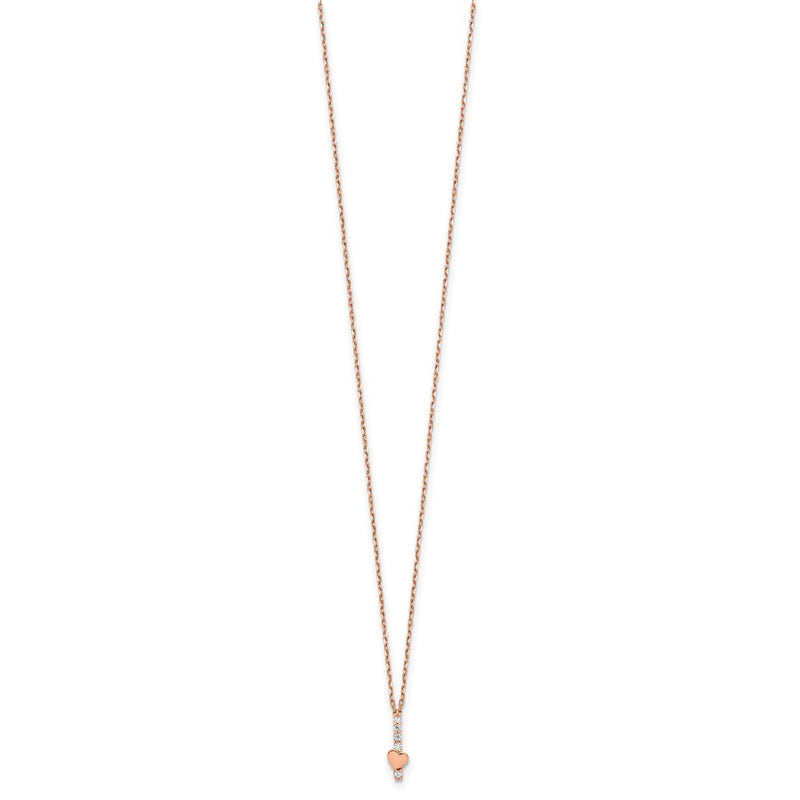 14K Rose Gold Polished Cz Heart W/1.25 In Ext Necklace