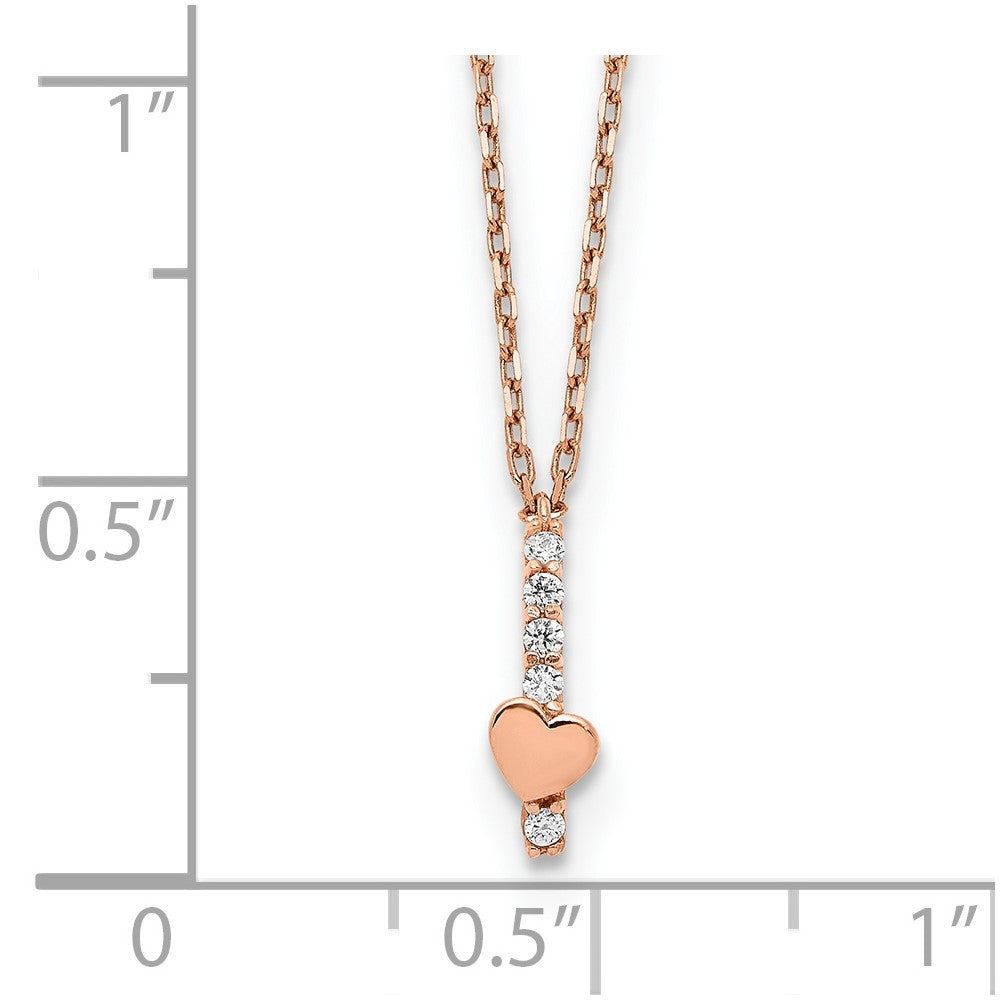 14K Rose Gold Polished Cz Heart W/1.25 In Ext Necklace