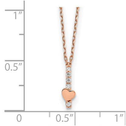 14K Rose Gold Polished Cz Heart W/1.25 In Ext Necklace