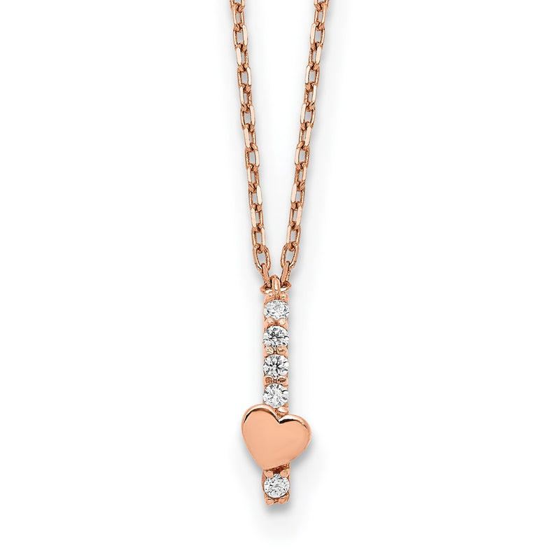 14K Rose Gold Polished Cz Heart W/1.25 In Ext Necklace