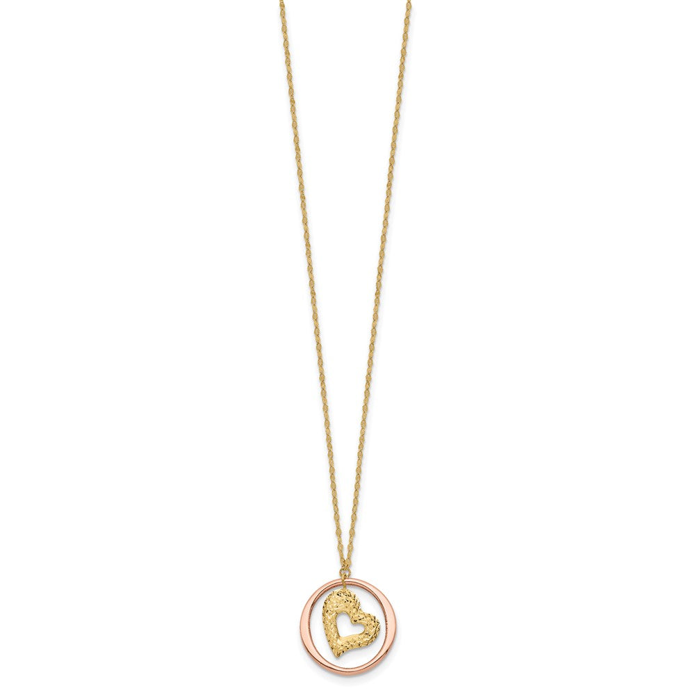 14K Two-Tone Two Tone Fancy Link D/C Heart In Open Circle Necklace
