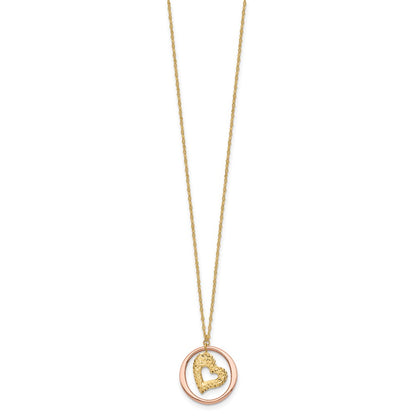 14K Two-Tone Two Tone Fancy Link D/C Heart In Open Circle Necklace