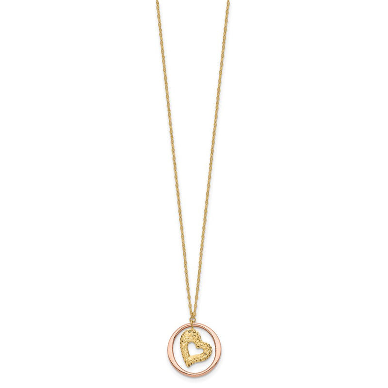 14K Two-Tone Two Tone Fancy Link D/C Heart In Open Circle Necklace
