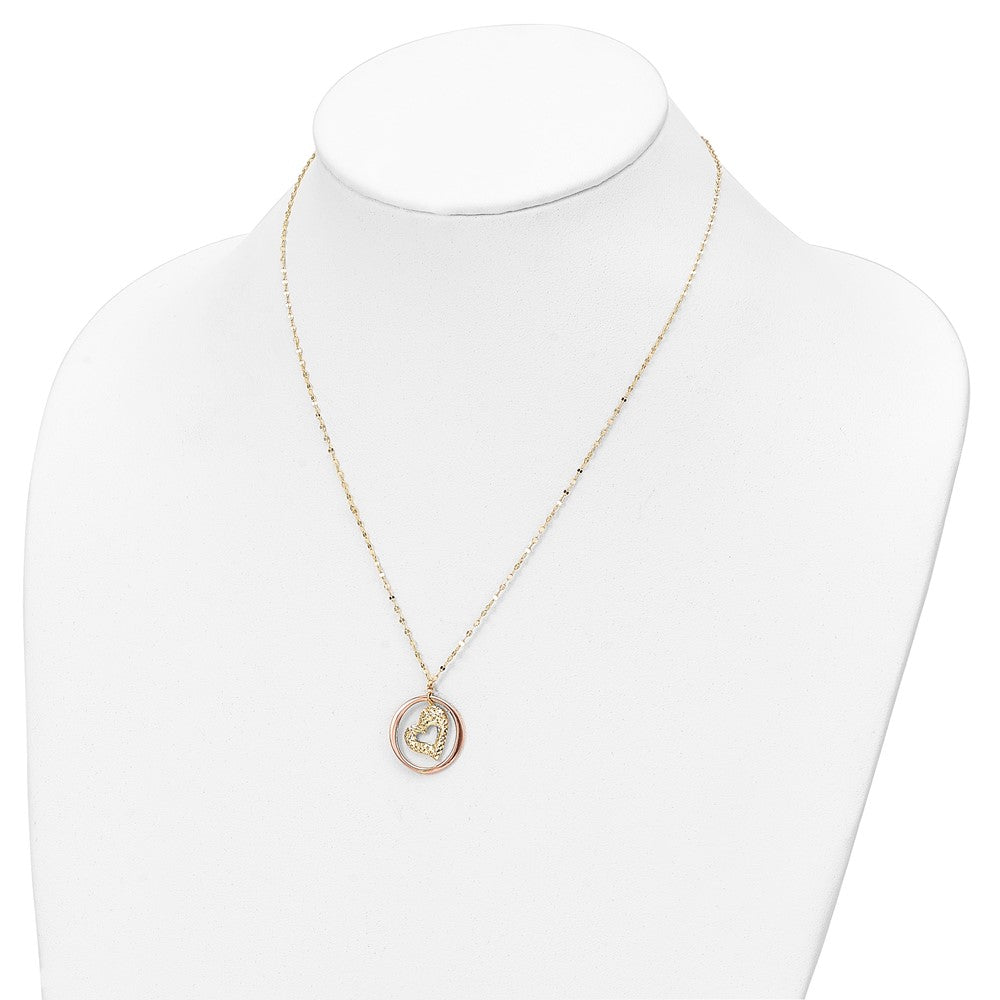 14K Two-Tone Two Tone Fancy Link D/C Heart In Open Circle Necklace