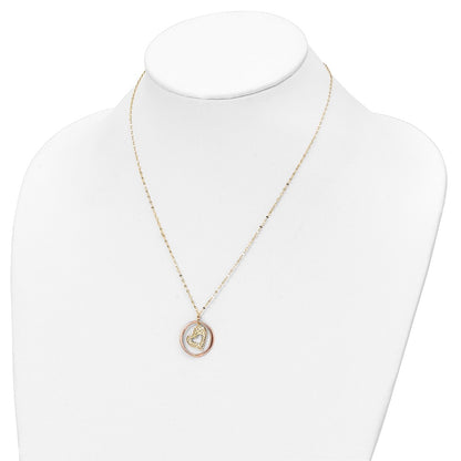 14K Two-Tone Two Tone Fancy Link D/C Heart In Open Circle Necklace