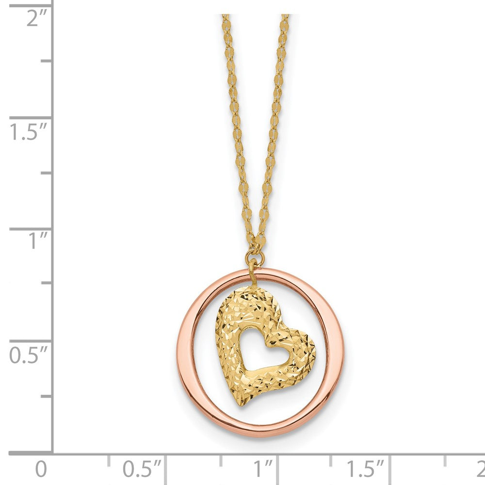 14K Two-Tone Two Tone Fancy Link D/C Heart In Open Circle Necklace