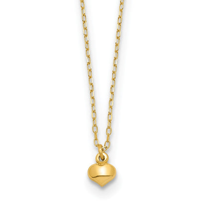 14K Yellow Gold Polished Puffed Heart 16.5 Inch Necklace