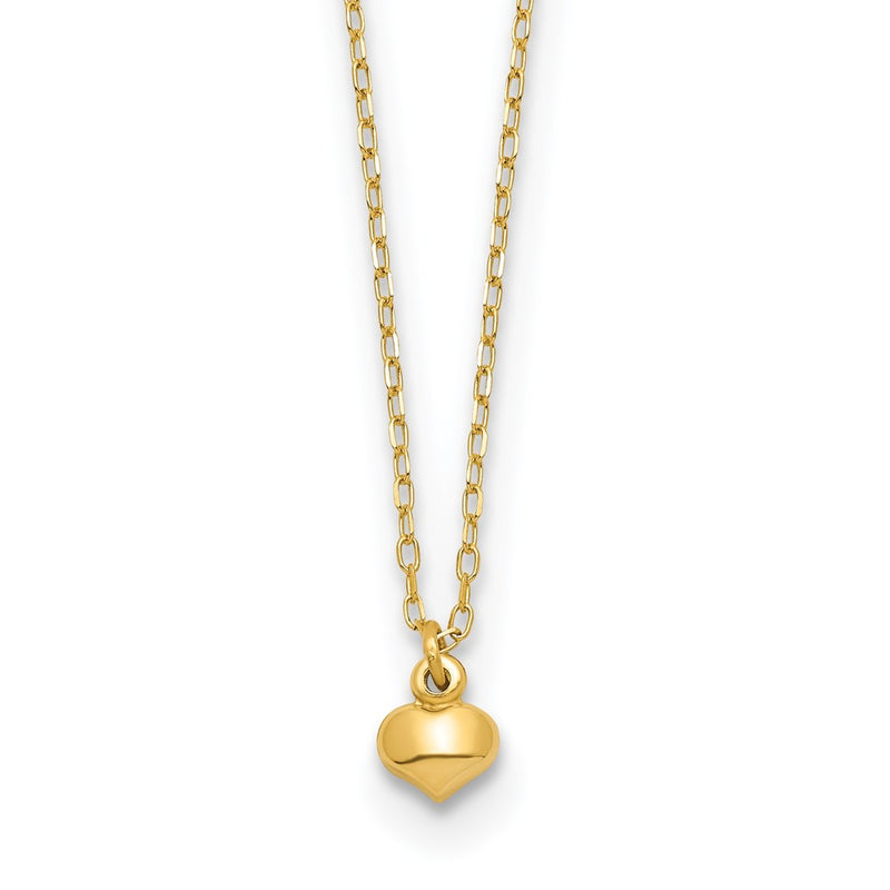 14K Yellow Gold Polished Puffed Heart 16.5 Inch Necklace