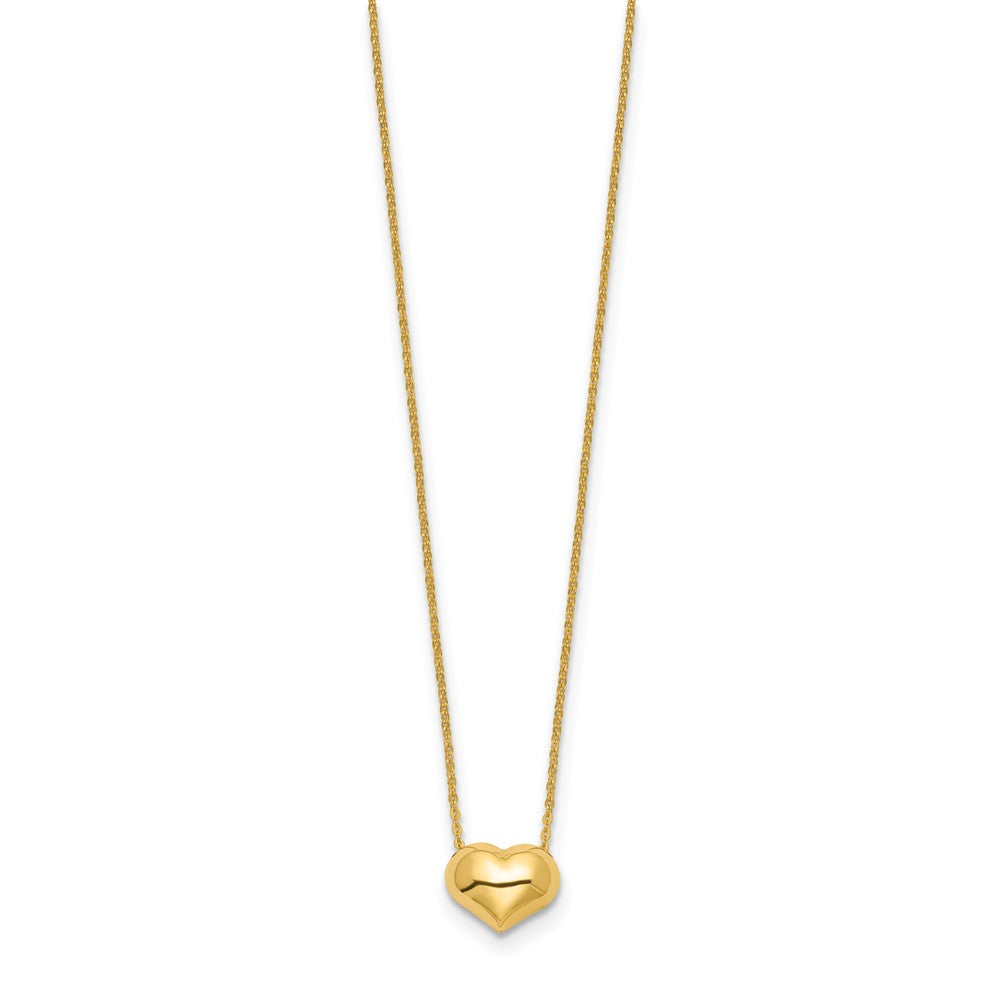14K Yellow Gold Polished Puffed Heart 16.5 Inch Necklace