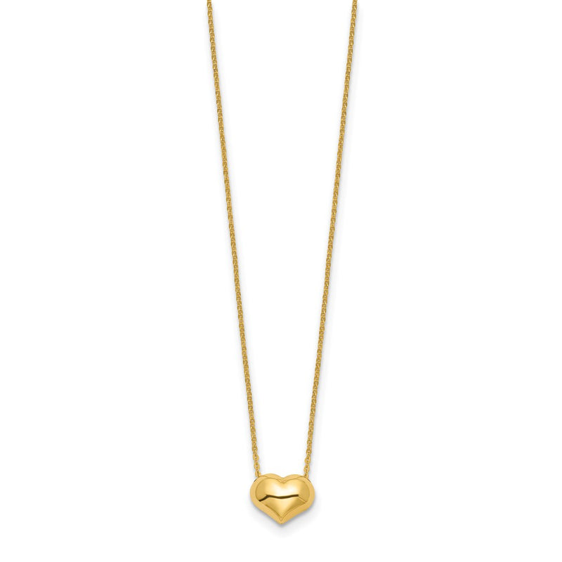 14K Yellow Gold Polished Puffed Heart 16.5 Inch Necklace