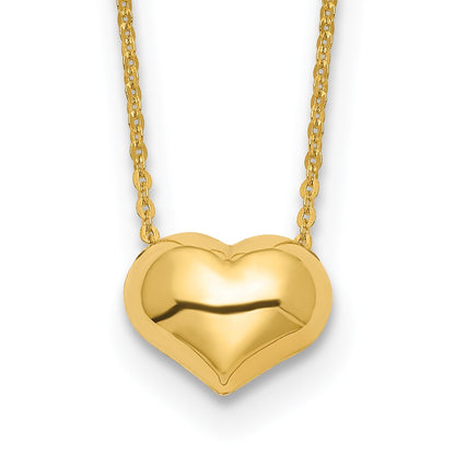 14K Yellow Gold Polished Puffed Heart 16.5 Inch Necklace