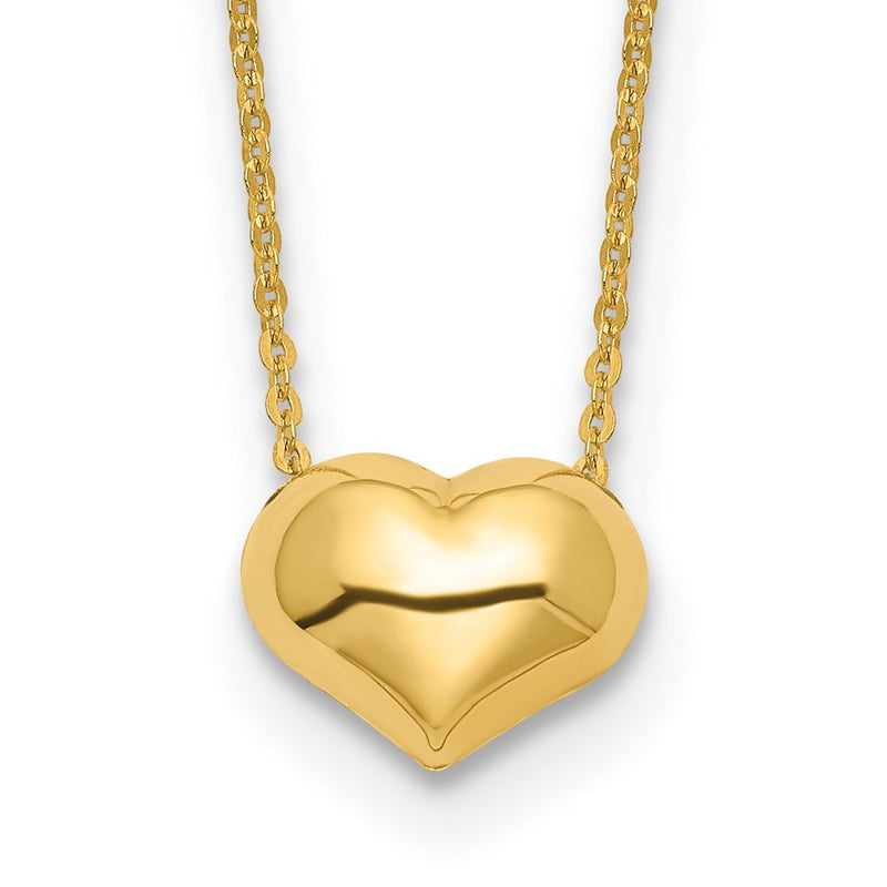 14K Yellow Gold Polished Puffed Heart 16.5 Inch Necklace