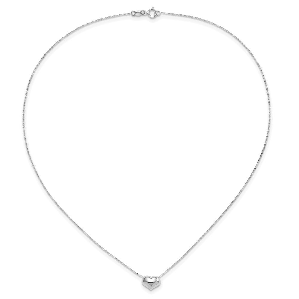 14K White Gold Polished Puffed Heart 16.5in Necklace