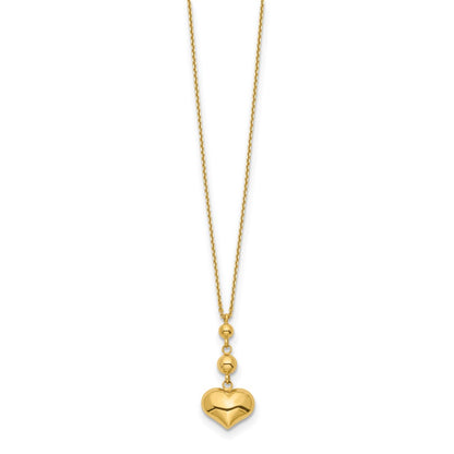 14K Yellow Gold Heart With Bead W/2 In Ext Necklace
