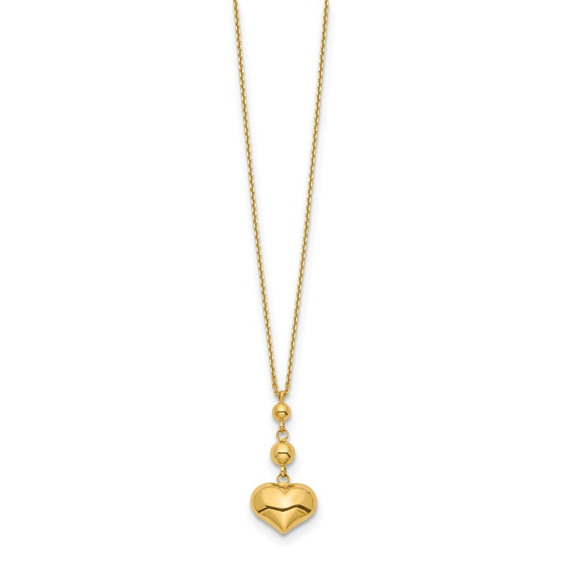 14K Yellow Gold Heart With Bead W/2 In Ext Necklace