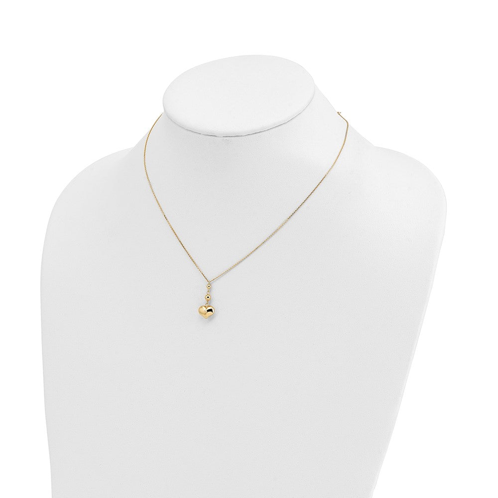 14K Yellow Gold Heart With Bead W/2 In Ext Necklace