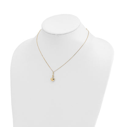14K Yellow Gold Heart With Bead W/2 In Ext Necklace