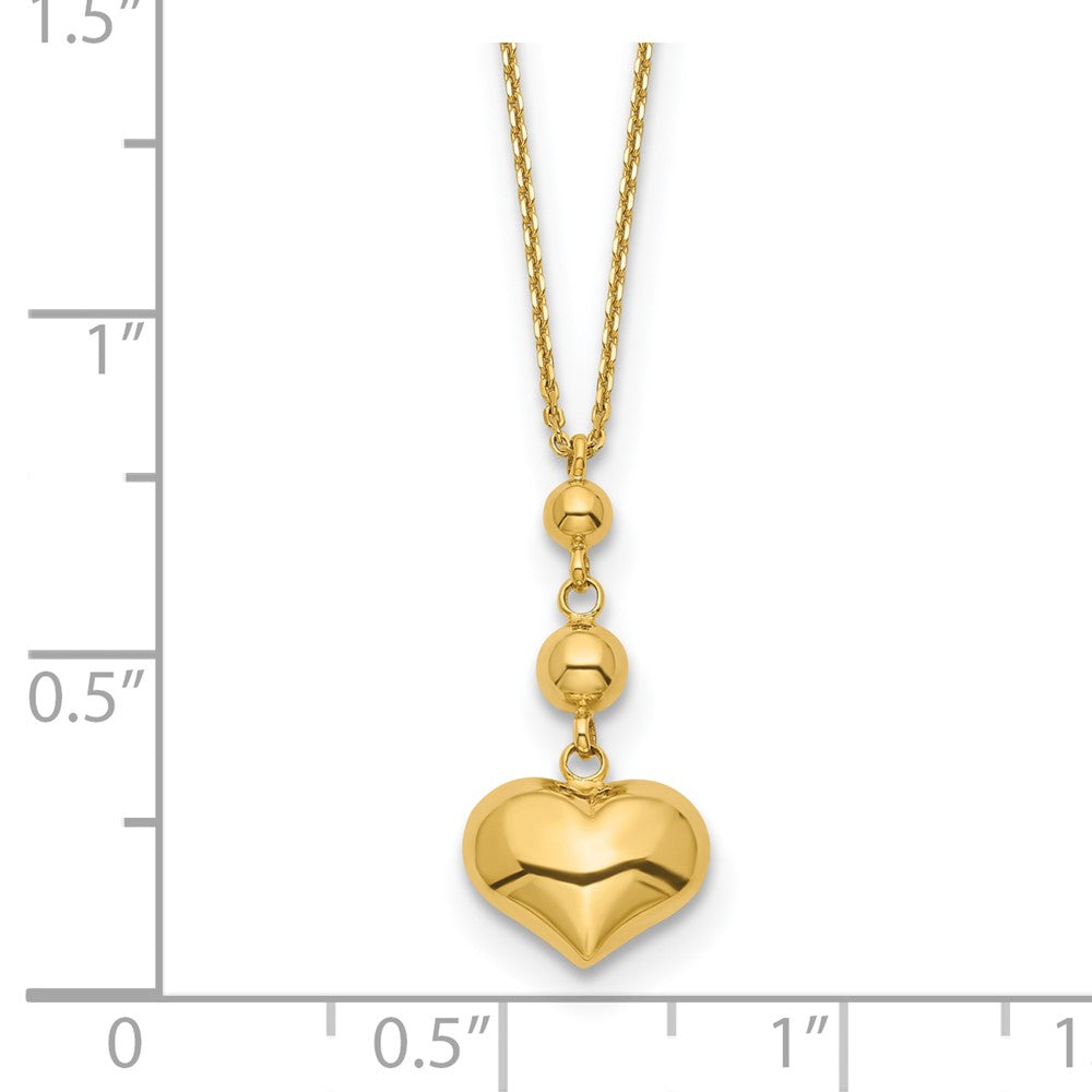 14K Yellow Gold Heart With Bead W/2 In Ext Necklace