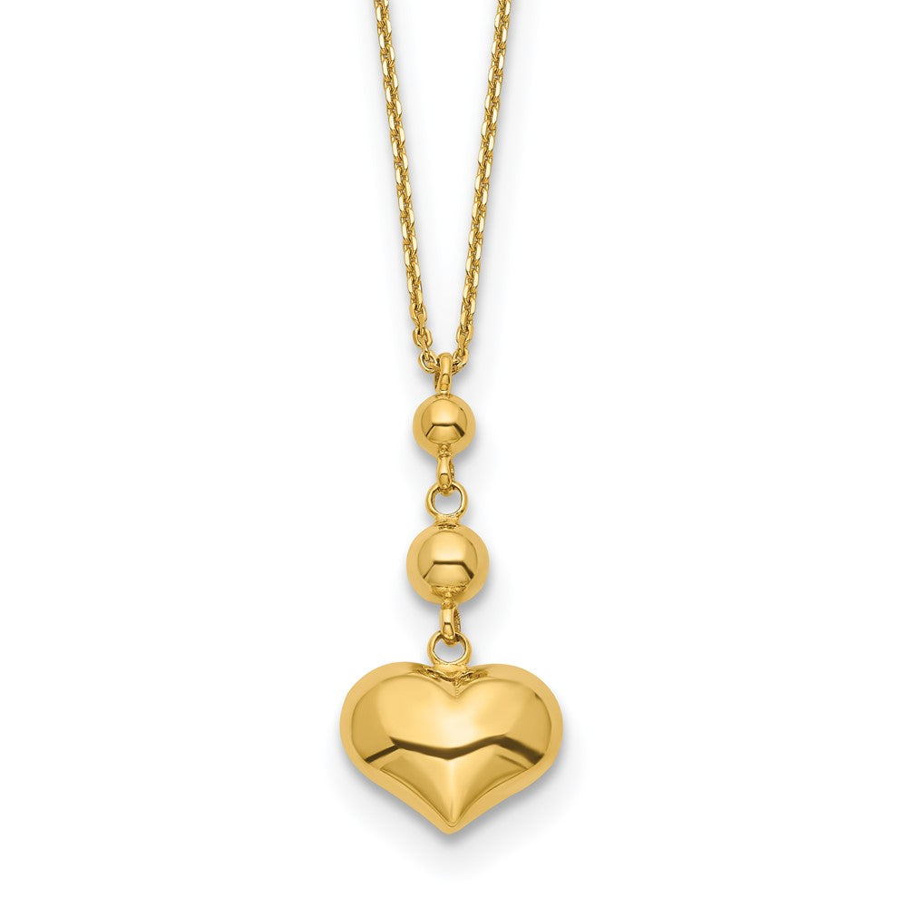 14K Yellow Gold Heart With Bead W/2 In Ext Necklace