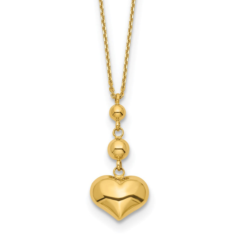 14K Yellow Gold Heart With Bead W/2 In Ext Necklace