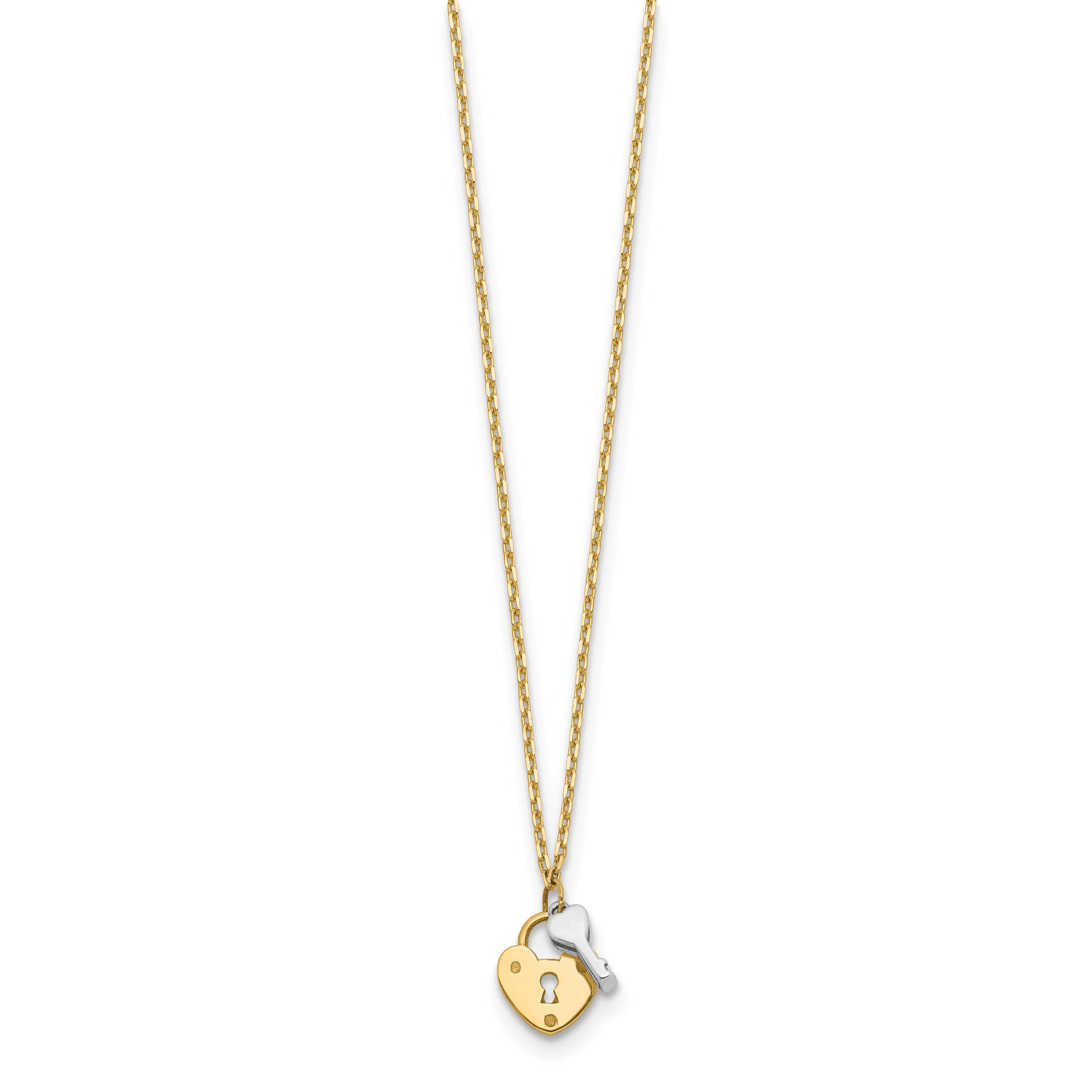 14K Two-Tone Heart Lock And Key Necklace