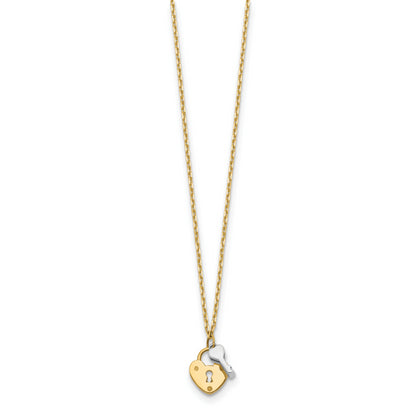 14K Two-Tone Heart Lock And Key Necklace