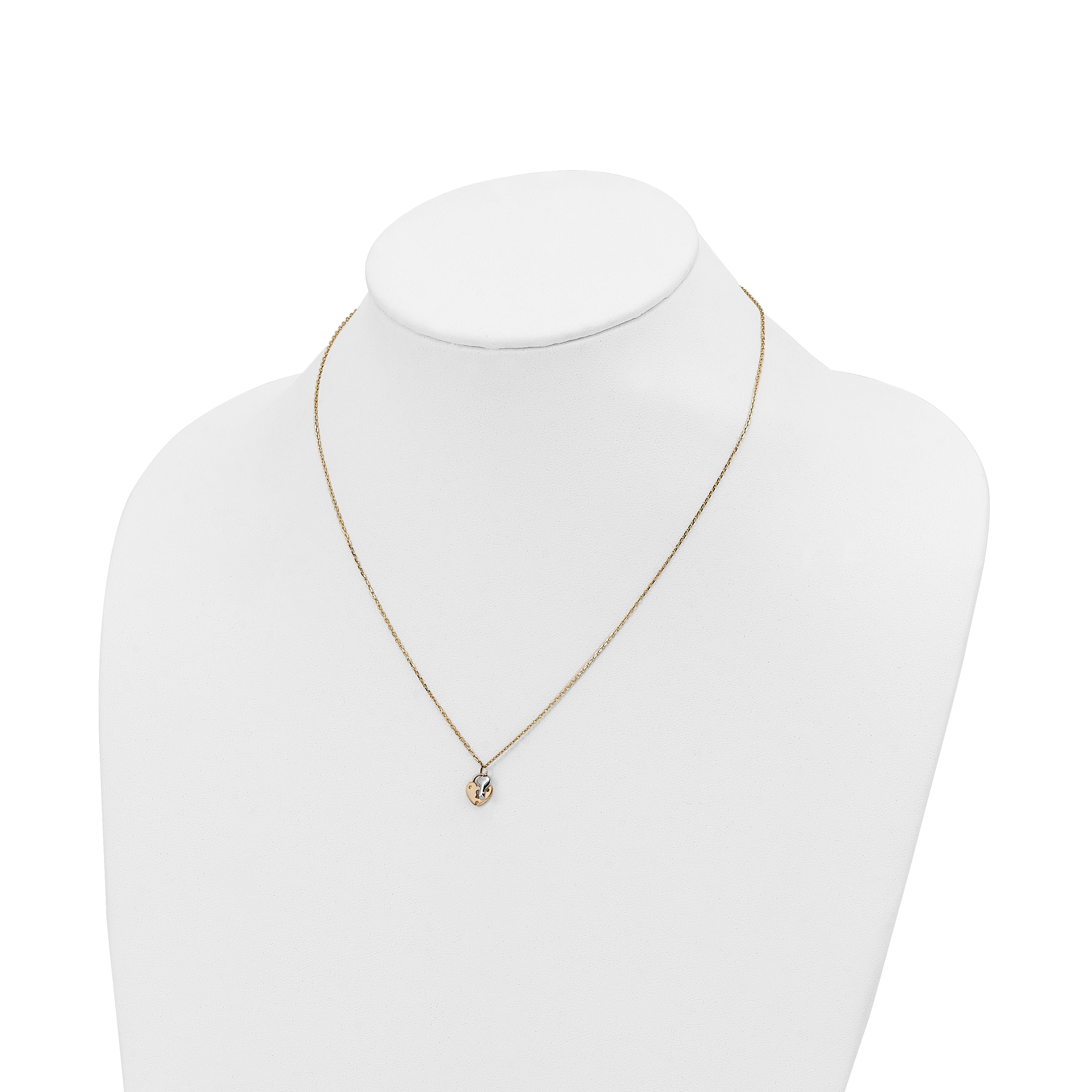 14K Two-Tone Heart Lock And Key Necklace