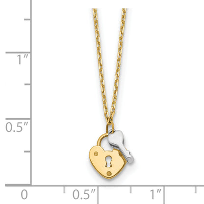 14K Two-Tone Heart Lock And Key Necklace