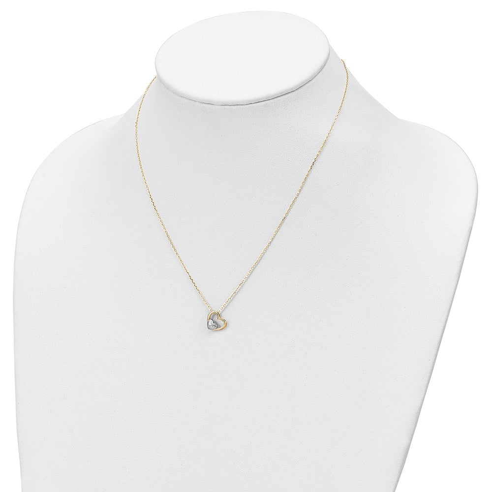 14K Yellow & Rhodium And White Brushed Polished Love Heart 17In Necklace