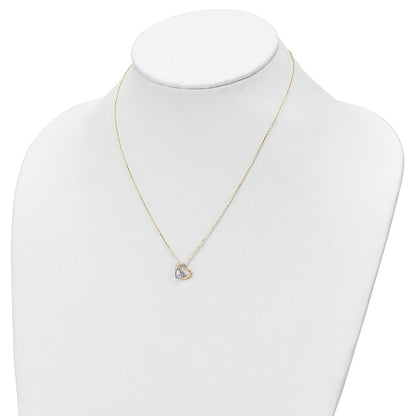 14K Yellow & Rhodium And White Brushed Polished Love Heart 17In Necklace