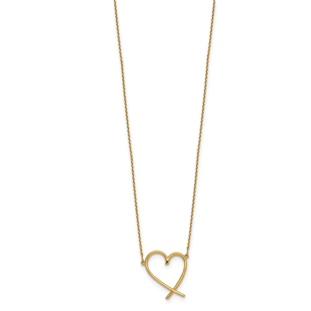14K Yellow Gold Polished Open Heart W/2 In Ext. Necklace