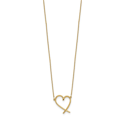 14K Yellow Gold Polished Open Heart W/2 In Ext. Necklace