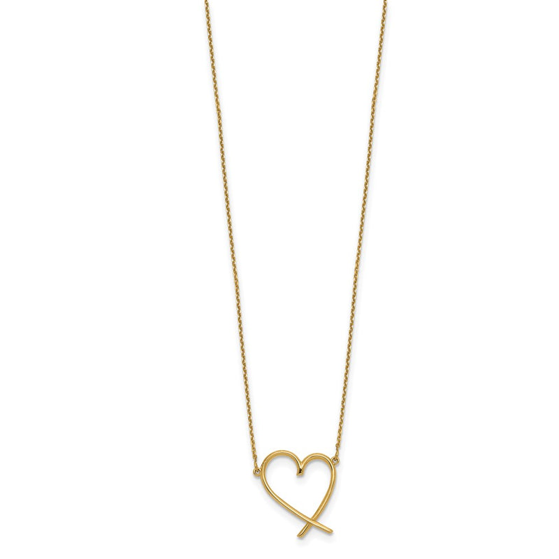 14K Yellow Gold Polished Open Heart W/2 In Ext. Necklace