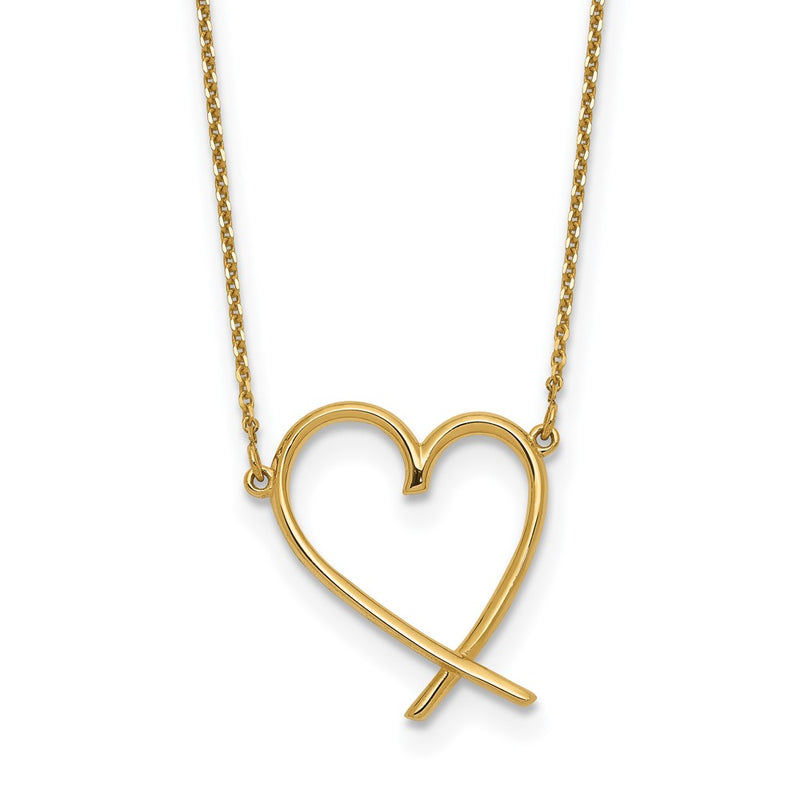 14K Yellow Gold Polished Open Heart W/2 In Ext. Necklace