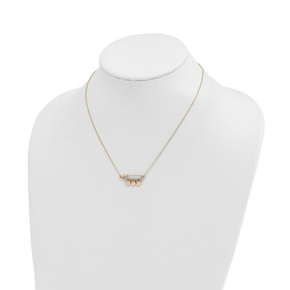 14K Yellow Gold Safety Pin With Dangle Hearts Necklace