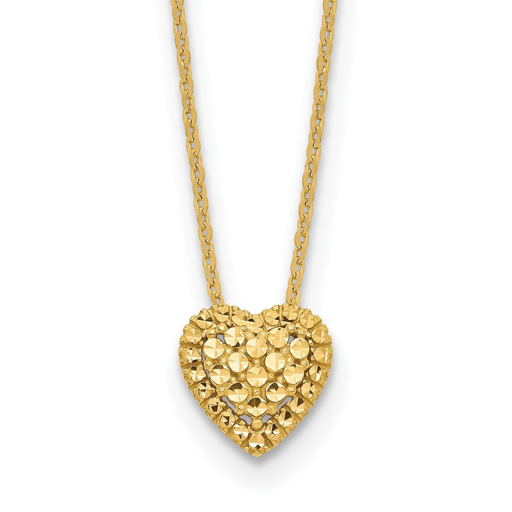 14K Yellow Gold Diamond-Cut Heart Slide Necklace