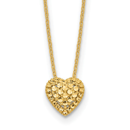 14K Yellow Gold Diamond-Cut Heart Slide Necklace