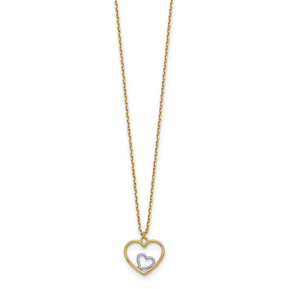 14K Yellow & Rhodium W/Rhodium Heart In Necklace